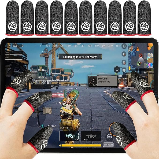 10-Pack Pro Gaming Finger Sleeves: Ultra-Thin 0.3mm Silver Fiber, High Sensitivity, Anti-Sweat & Breathable Thumb Cover Gloves for PUBG/COD - Fits Mobile Phone/iPad Tablet Touchscreen by Unknown
