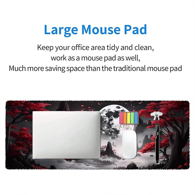 Red Moon - Extended Gaming Mouse Pad Mat with Stitched Edge Non-Slip Base - 31.5"x11.8" for Office, Home and Laptop - Image 7