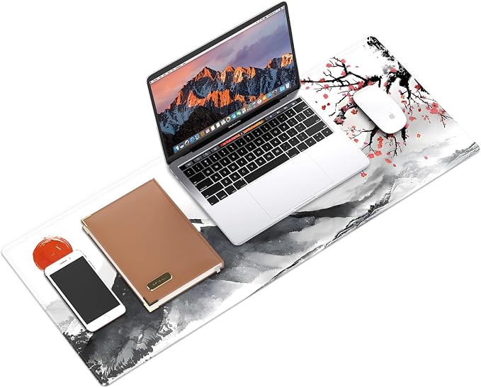 Galdas Mouse Pad for Gaming, Japanese Desk Mat,XXL XL Large Mouse Mat Long Extended Mousepad Non-Slip Rubber Mice Pads Stitched Edges Thin (31.5 x 11.8 x 0.12 Inches) Ink and Wash - Image 3