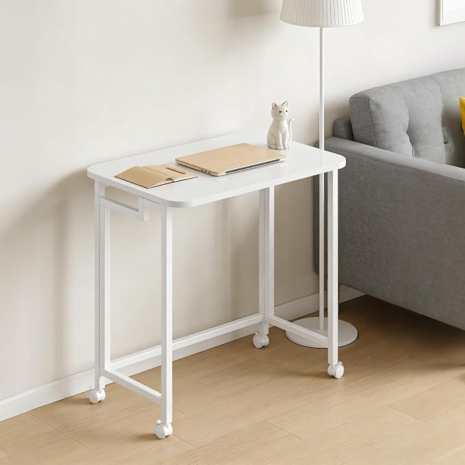 JSB Folding Desk for Small Spaces,Mobile Portable Rolling Laptop PC Table on Wheels,Foldable Computer Desk for Home Office,Bedroom,Dorm,Space Saving (All White, 23.6") - Image 9