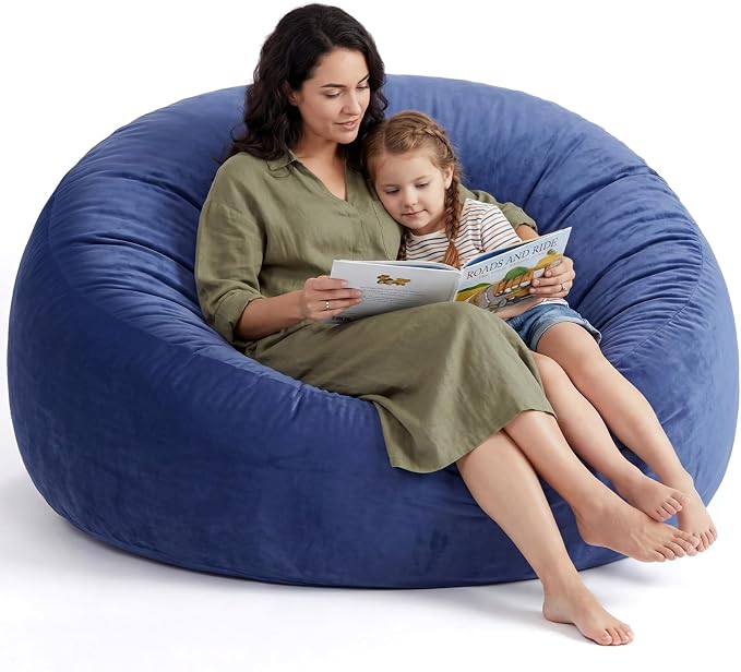 ACH 4ft Bean Bag Chair for Adults, Large Oversized Memory Foam Floor Chair, Machine Washable Velvet Cover, Living Room and Bedroom, (Blue,Large) by ACH