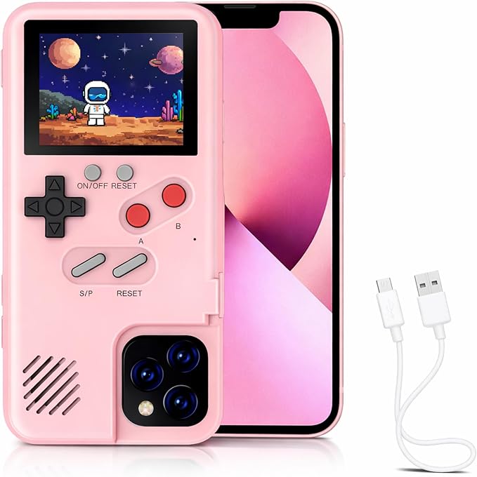 Game Phone Case, 168 Built-in Small Video Games, Pink, Compatible with iPhone 15 Pro Max by Chu9