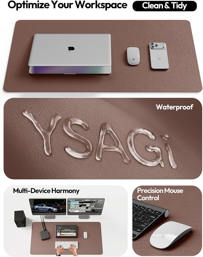 YSAGi Leather Desk Protector, Office Mat, Large Mouse Mat, Non-Slip PU Leather Blotter, Laptop Pad, Waterproof Writing Pad for Office and Home (Chocolate, 23.6" x 13.8") - Image 8