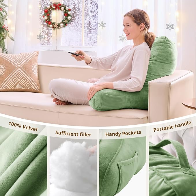 Sasttie Reading Pillow for Bed, Back Pillow for Sitting Up, Sage Green - Image 5