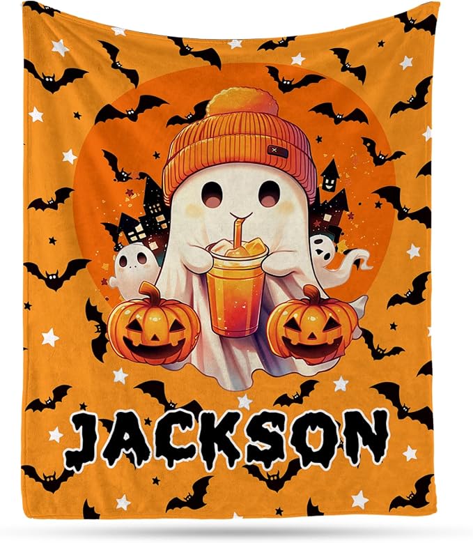 Ship Next Day, Custom Halloween Blanket - Printed in USA, Personalized Baby Blankets with Name, Gift for Kids Boys Girls, Unique Present for Birthday, Christmas, Halloween Bats Toddler Blanket by Unknown