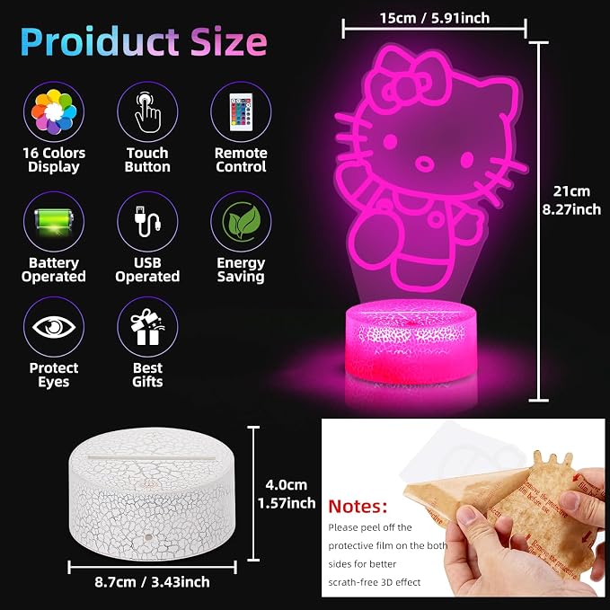 LOUHH Cat Night Light, 3D LED 16 Color Intelligent Remote Control Lamp for Children's Gifts Children's Room Decoration Holiday Gifts - Image 3