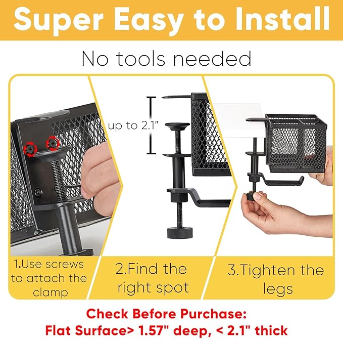 4 in 1 Metal Clip On Cup Holder Attachment for Gaming Desk or Table, Fits up to 40oz Cups, Sturdy and Easy to Clamp, Attachable Anti-Spill Cup Holder for Chair, Bedside, Bottles, Drinks - Black - Image 5