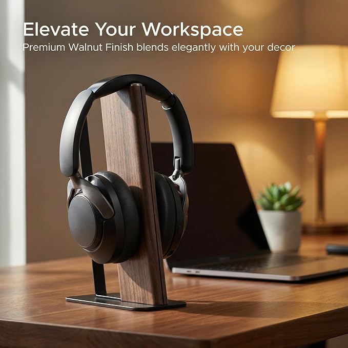 Headphone Stand Desk Cute, No Assembly, Dark Brown | Weighted Base Headset Holder for AirPods Max Sony Bose Beats Sennheiser, Stable Gaming & Studio Earphone Rack, - Image 2