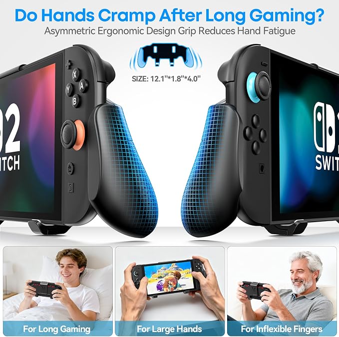 Grip Compatible with Nintendo Switch 2, Switch 2 Ergonomic Grip Case with Adjustable Stand, Comfort Game Accessories with 5 Game Card Slots and 4 Thumb Caps - Image 3