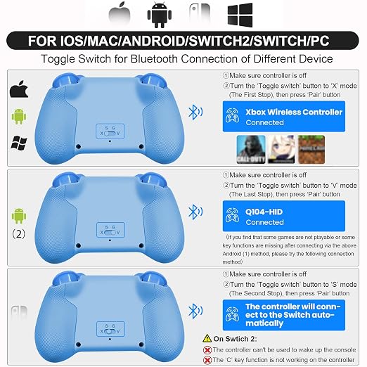 Megadream Phone Controller for PC/Switch 2|Swith/Android/iPad/Tablet/iPhone Controller - RGB light - Hall Effect Trigger/Joystick - Call of Duty, Roblox, Genshin Impact, Direct Play, Blue - Image 2