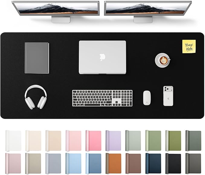 YSAGi Leather Desk Pad Protector, Office Desk Mat, Large Mouse Pad, Non-Slip PU Leather Desk Blotter, Laptop Desk Pad, Waterproof Desk Writing Pad for Office and Home (Black,55" x 17.2") by YSAGi