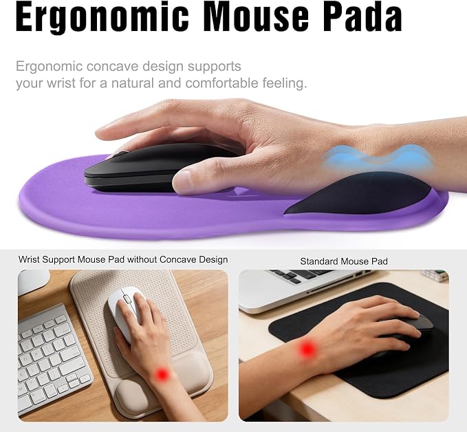 Ergonomic Mouse Pad with Wrist Rest - Gel Wrist Support Mousepad with Non-Slip PU Base for Computer, Laptop, Office & Home - Image 3