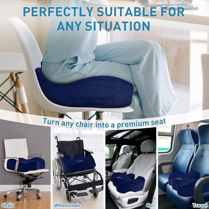 BlissTrends Extra Thick Seat Cushion for Office Chair & Car Seat, Blue | XX-Large Tailbone & Sciatica Relief, Ergonomic Support, High-Density Memory Foam, Comfort for Extended Sitting - Image 5