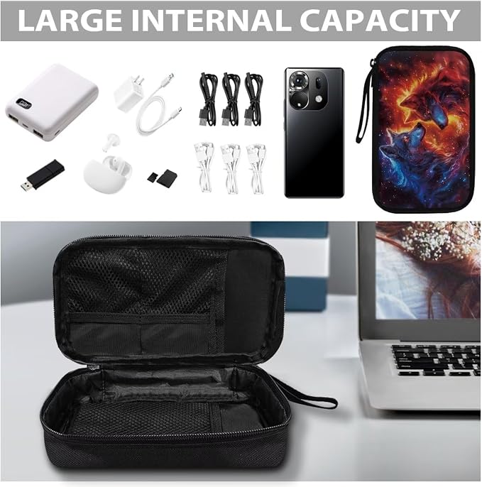 Galaxy Fire Wolf Print Electronics Organizer Travel Case, Water Resistant Cable Organizer Bag for Travel Essentials, Tech Gifts for Men, Storage Bag as Accessories for Phone, Cord - Image 7