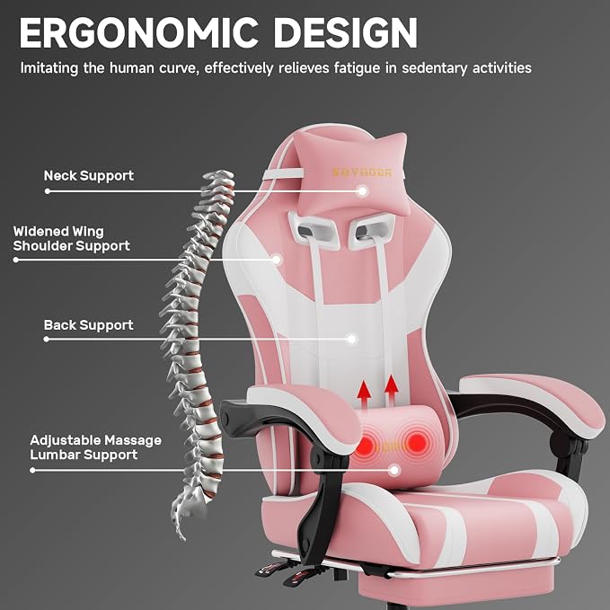 Ergonomic Gaming Chair,A Versatile 3-in-1 Video Game Chair for Work, Study, and Gaming,Features an Adjustable Backrest, Footrest, and Linked Armrests Office Chair for Adults,Pinkwhite - Image 4