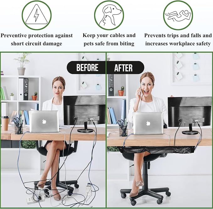 Under Desk Cable Management Net, Heavy-Duty Mesh Desk Wire Organizer, Large Capacity Under Desk Cord net for Home Office & Gaming Setup, Adjustable & Sturdy Cable Management net - Image 6