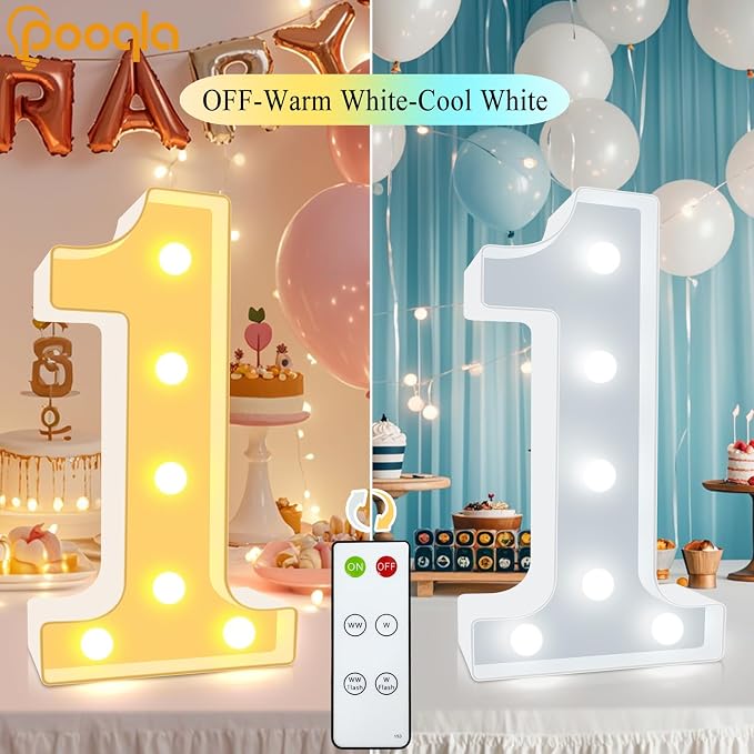 Pooqla LED Light Up Numbers, Marquee Number with Remote for 2nd Birthday Decoration, Lighted Numbers Gift for Boys Girls Party Backdrop Wedding Anniversary Decor, Warm White and Cool White Number 2 - Image 2