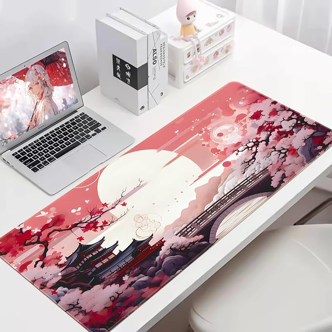 FreeNook Japanese Large Gaming Mouse Pad 35.4 x 15.7 in Computer Mouse Pad Anime Gaming Mousepad, Expanded Architecture Cute Desk Pad with Nop-Slip Suitable for Home Office - Image 3