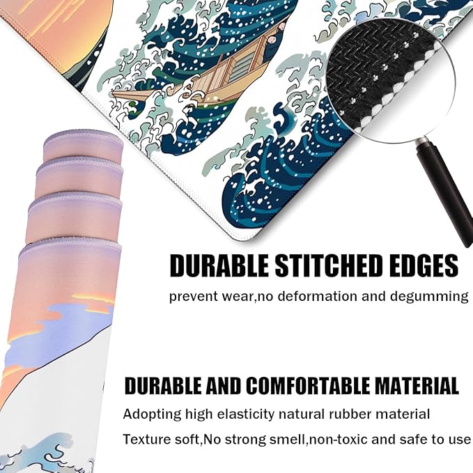 Japanese Large Mouse Pad Desk Mat Office Desk Pad, Sunset Sea | Extended Large Mouse Mat for PC, Stitched Edges Gamer Mousepad 35.4 X 15.7 Inch Long Mice Pad - Image 3