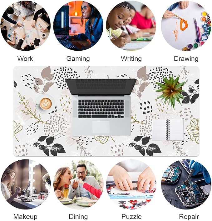 QiyI PU Leather Large Mouse Pad, Office Decor, 31.5" x 15.7", Boho Botany | Desk Décor Accessories, Extended Size, Waterproof & Easy to Clean, Smooth Surface, Non Slip Desk Organization - Image 7
