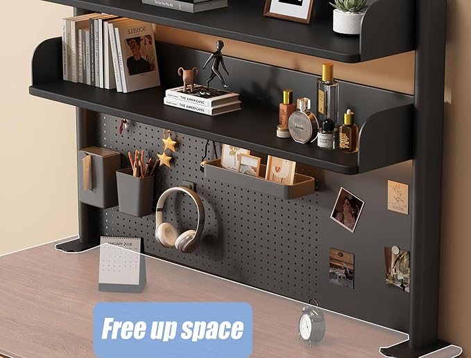 31.5 Inch Clip-on Desktop Organizer Bookshelf with Pegboard, Desk Shelf Organizer, Multipurpose Computer Desk Desktop Bookshelf, Desk Extender Pegboard Clamp, Desktop Display (Black) - Image 4