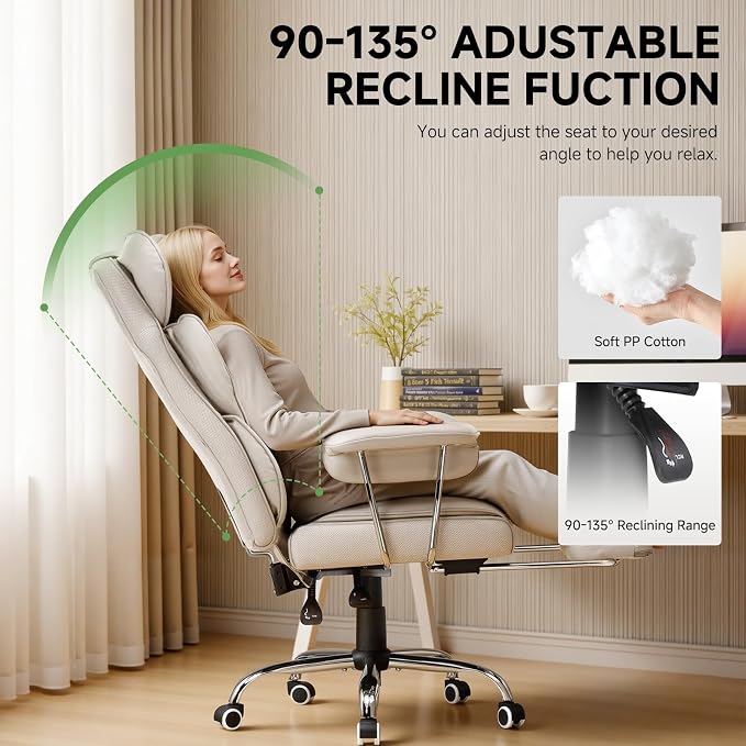COMHOMA Big and Tall Office Chair, High Back Leather Gaming Chair with Footrest, Executive Ergonomic Office Chairs with Pocket Spring Lumbar Support and with Outward Fixed Soft Armrests - Image 8