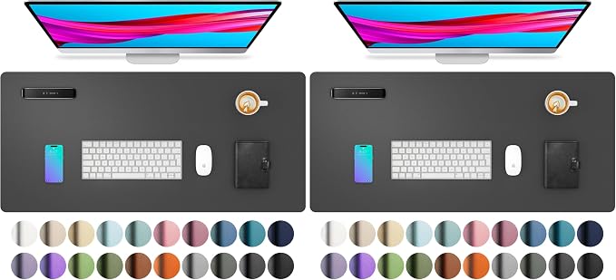 Aothia Leather Desk Pad Protector, Mouse Pad, Office Desk Mat, Non-Slip PU Leather Desk Blotter, Laptop Desk Pad, Waterproof Desk Writing Pad for Office and Home (Gray,23.6" x 13.7") (Pack of 2) by AothiaSimpleNaturalUnique