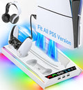 Rysker PS-5/Slim/Pro Cooling Station with Quiet Cooling Fan and Fast Controller Charger for Disc & Digital Console, PS-5 Accessories Incl. 3 USB Ports, Screw and Headset by Rysker