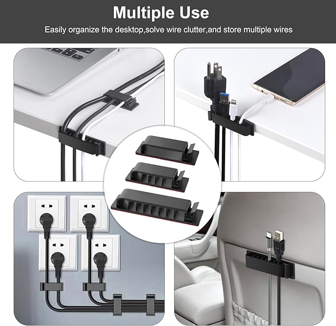 Cable Management Clips, 20Pcs Cord Organizers Wire Clips Cord Holder for TV PC Ethernet Cable Desk Home Office (Black) - Image 6