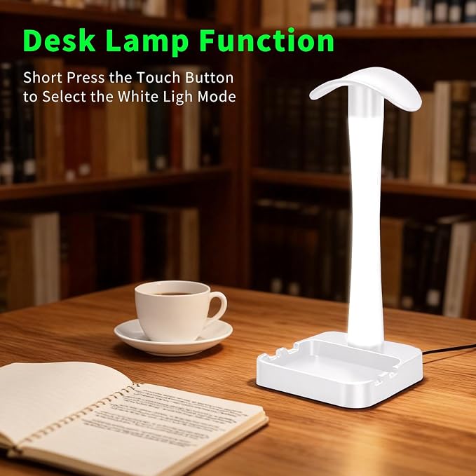Headphone Stand with Charger,Gaming Headset stand with RGB Light Mode,For Airpod Max Stand,Desk Lamp,Phone Holder,Tablet Holder,desktop organizer,Gifts for Gamers & Music Lover (White) - Image 7
