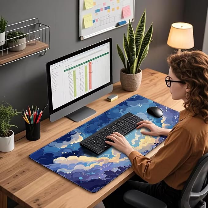 Blue Nebula Aesthetic Large Gaming Mouse Pad Desk Mat 31.5"x15.7" | Extended Mousepad, Non-Slip Rubber Base , Stitched Edges, for Computer/Laptop/Office/Home - Image 3