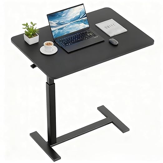 Overbed Bedside Table with Hidden Casters, Adjustable Pneumatic Mobile Laptop Computer Standing Desk, Rolling Laptop Table, Movable Overbed Table Hospital Home Use, Black by SimpleDeluxe