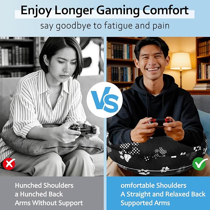 Crafting Pillow for Crocheting, Crochet Pillow for Lap Support, Fun Print Styles, Ergonomic Arm Support, For Bed, Floor, Chair Comfort, Pain Relief and Fatigue for Gaming and Woking (Black Cat Paws) - Image 6