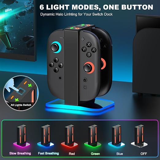 Mocagen Controller Charger for Nintendo Switch 2, Magnetic 4 in 1 Joy-Con Holder, Dynamic Light, Fast 2H Charge Compatible with Switch 2 Joy Con Charger Station Accessories - Image 2