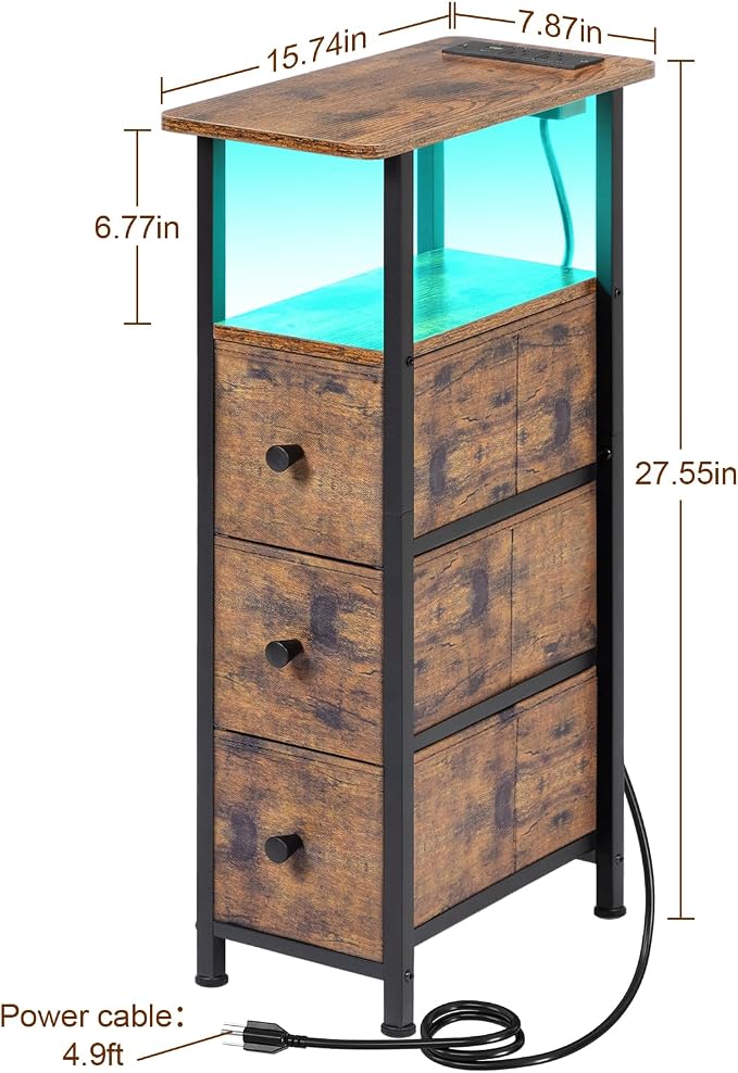 LOAKEKEL Narrow End Tables Living Room Set of 2 with Charging Station - Image 3