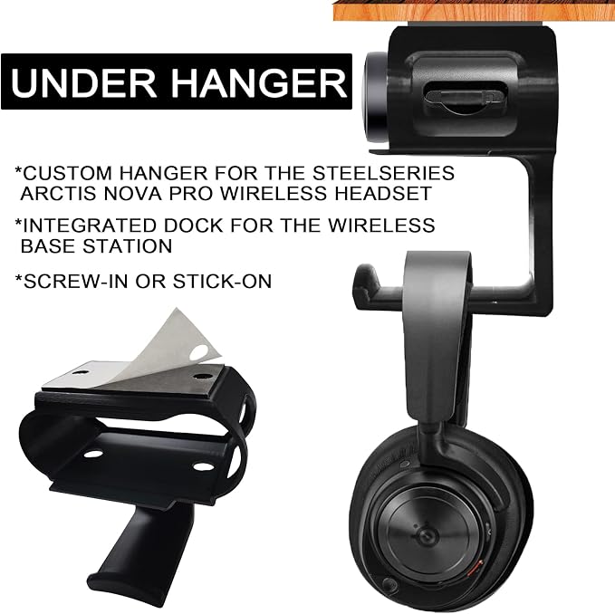 Under Desk Headphone Hanger Stand for SteelSeries Arctis Nova Pro Wireless Base Station with Dock–Arctis Pro Wireless NOVA Headphone Hanger Stand - Image 2
