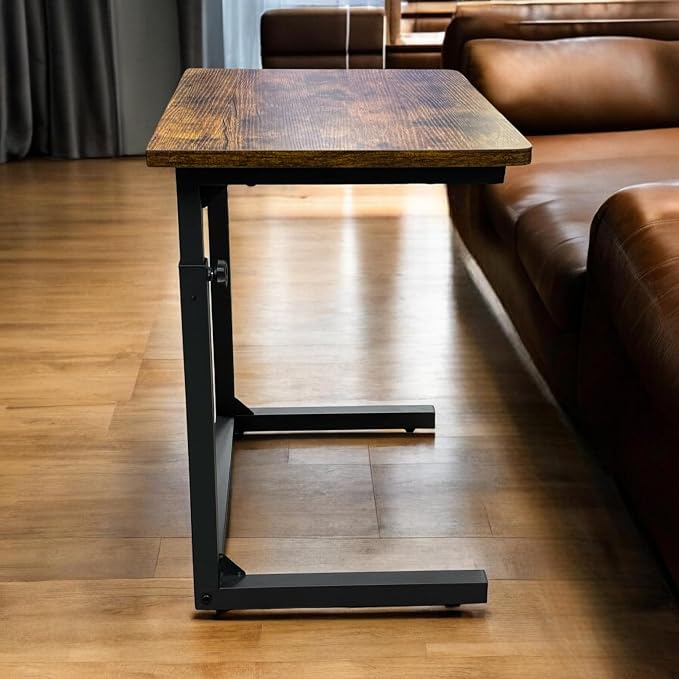 Height Adjustable C-Shaped Sofa Side Table, Laptop Table for Couch & Bed, Rustic Brown - Image 6