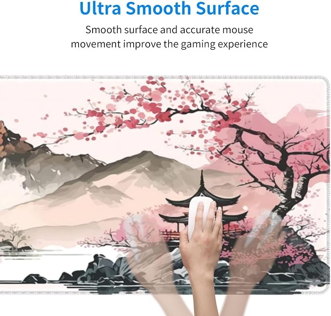 Watercolor Japanese Large Gaming Mouse Pad,Mouse Pad Gaming 31.5 x 11.8 in Mouse Mat Desk Pad,Large Desk Mat,Extended Keyboard Mousepad with Non-Slip Base and Stitched Edge for Desk Home Office - Image 7