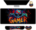 AIMSA Large Gaming Mouse Pad Set, Keyboard Wrist Rest Support + Extended Mouse Pad + Mouse Wrist Cushion + Coaster, Skull Gamer Ergonomic Memory Foam Multifunctional Desk Mat 35x15.7inch by AIMSA