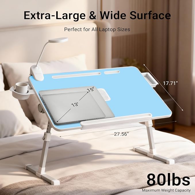iXTRA Adjustable Laptop Lap Desk with Cooling Fan USB Light for Adults - Image 5