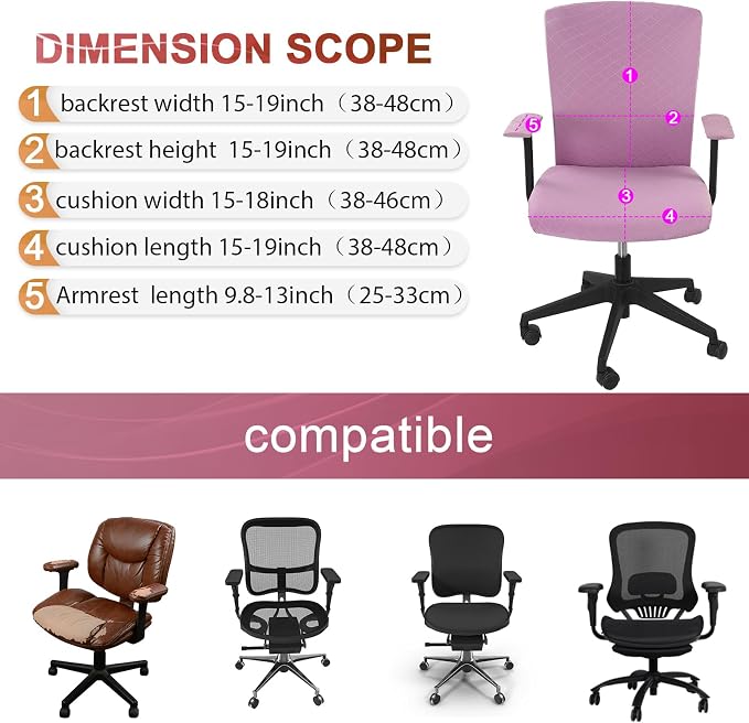 Tallew 4 Pcs Office Chair Covers Set Computer Universal Protective Stretchable Chair Seat Covers Desk Armrest Slipcovers Pads Office Cushion Backrest for Rotating(Light Purple) - Image 4
