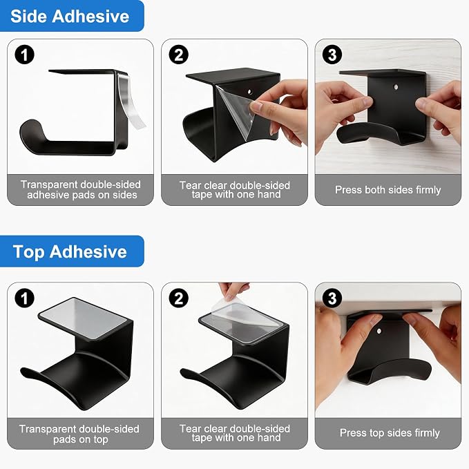 Headphone Holder, Aluminum Headset Hanger with Adhesive Mount | Space Saving Headphone Stand for Gaming Desk, Computer, Office Setup, Black - Image 4