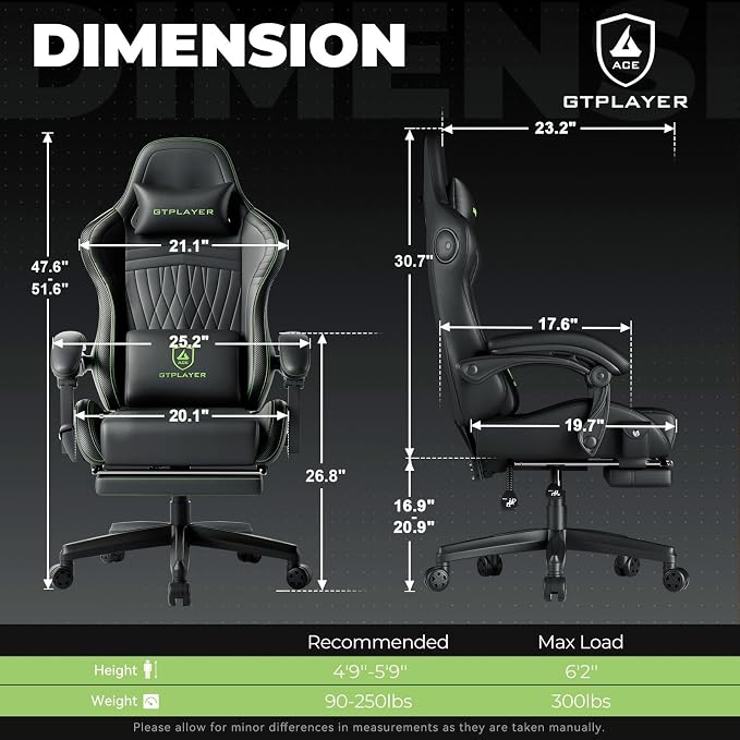 GTPLAYER ACE-PRO Music Gaming Chairs – Built-in Speakers, App Support & Bluetooth Control, Computer Game Chairs with Footrest for Adults, Ergonomic, Reclining, Linkage Armrest, Black & Green Stitch - Image 3