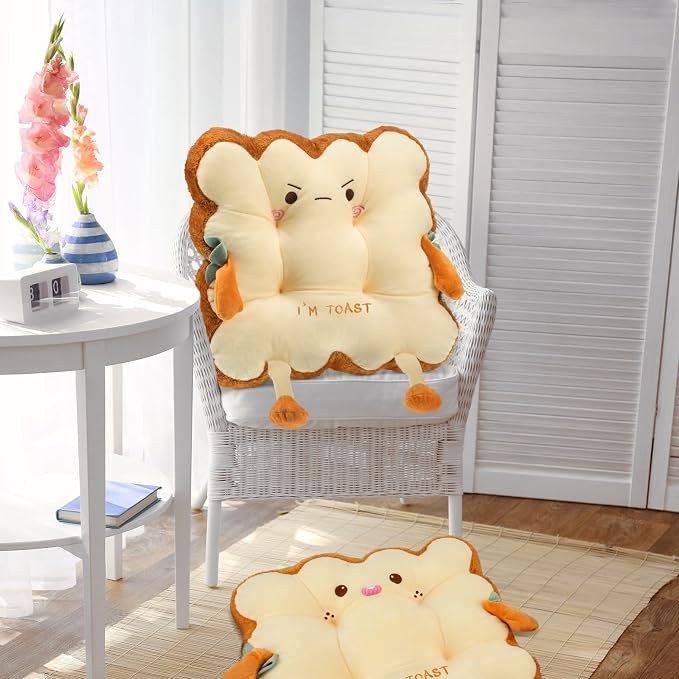 Kigley 2 Pcs Cute Chair Cushion Bread Pillow Toast Seat Cushion Bread Plush Pillow Cushions Memory Foam Kawaii Office Desk Chair Car Accessories Food Pillows Gift for Birthday Sofa Bedroom Home Decor - Image 4