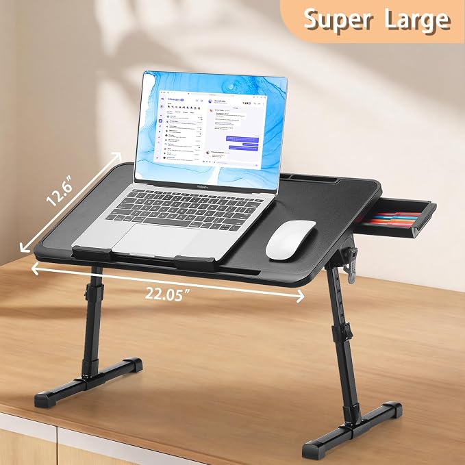 Lap Desk, Adjustable Height & Angle, Aluminum Legs with Storage Drawer & Non-Slip Base, 22" Large Panel for Home Office Gaming Writing Dining, for Adults & Kids - Image 2