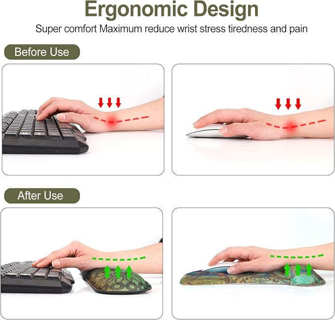 ToLuLu Keyboard Pad Wrist Rest Mouse Pad, Gel Ergonomic Mouse Pads Wrist Support for Computer Laptop Home Office, Mousepad Keyboard Wrist Support Memory Foam for Easy Typing Pain Relief, Mandala Arts - Image 5