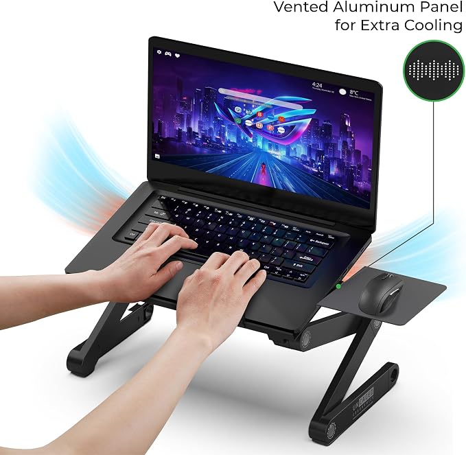 Uncaged Ergonomics XL Adjustable Laptop Stand, Cooling Riser (Black) - Image 3