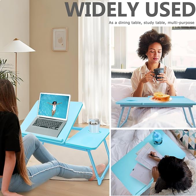 Laptop Desk for Bed Couch,Lap Desk for Laptop,Portable Laptop Stand for Desk,Small Adjustable Laptop Desk,Foldable Bed Table for Laptops and Writing, Bed Tray Table with Cup Holder(Blue) - Image 6