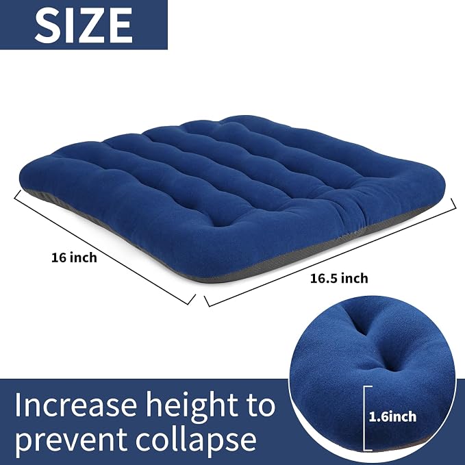 BUYUE Good Support Office Chair Cushion Padded, Soft Velvet Comfortable Non-Slip Seat Cushion for Computer Desk Kitchen Chair (1 Count, Blue) - Image 2