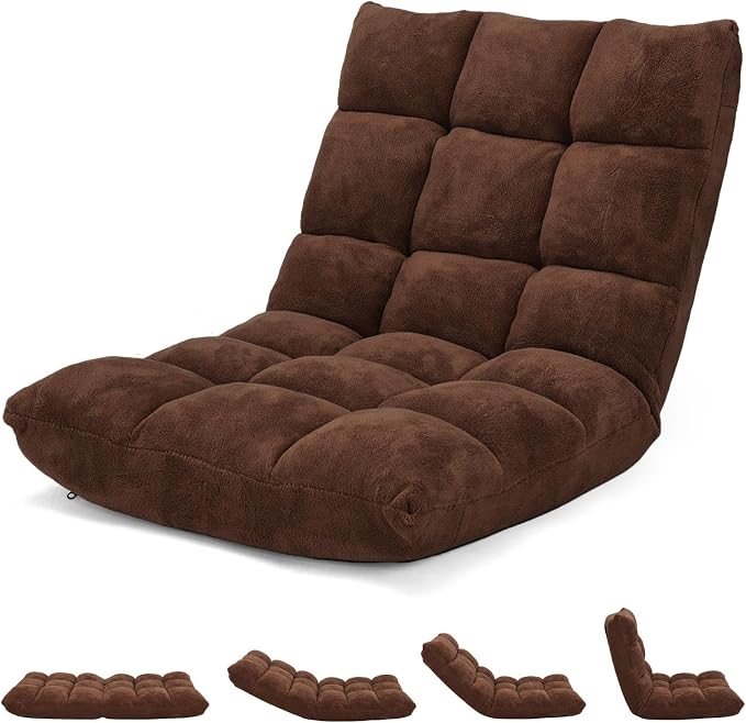 14-Position Lazy Sofa with Soft Coral Fleece, Folding Gaming Chair, Couch Recliner, Floor Seat for Reading, Meditating, Yoga, Gaming by BUYNOW
